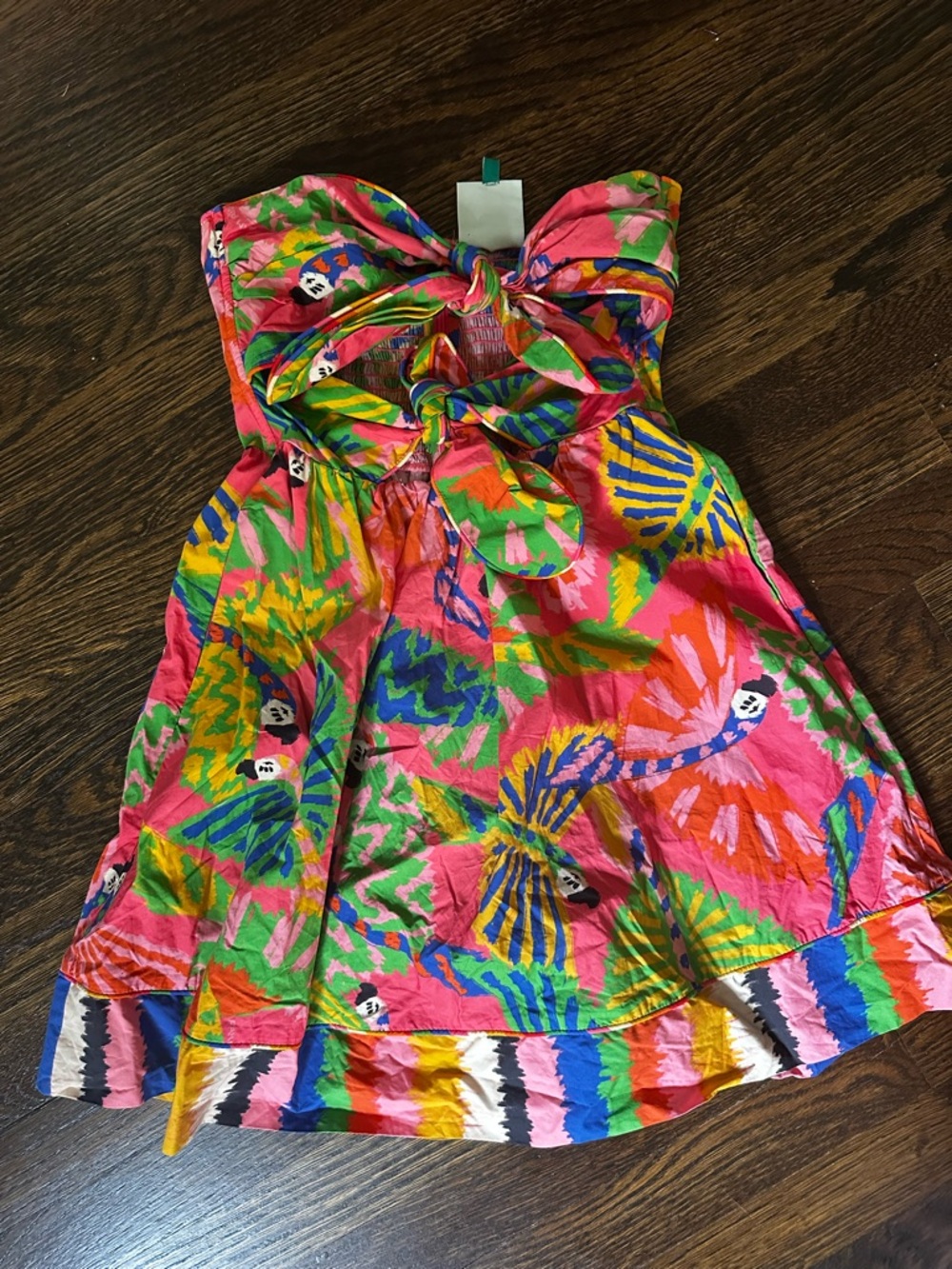 FARM Rio Strapless Graphic Macaw Mini Dress in Pink, Green & Blue Small - Picture 4 of 5